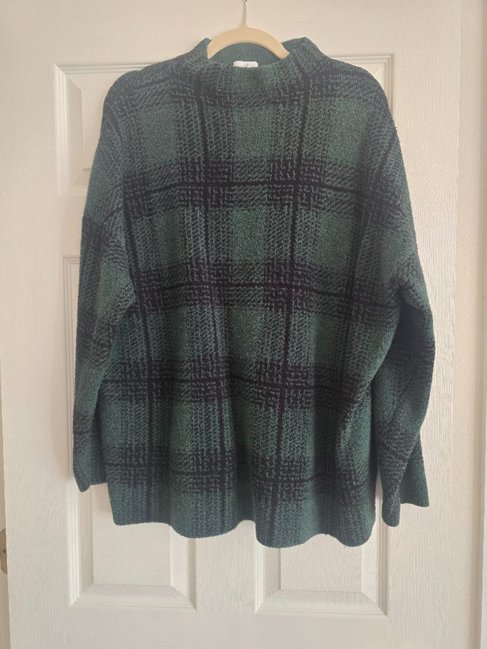 J JIll Warm and Fuzzy Forest Green Plaid Sweater 3X